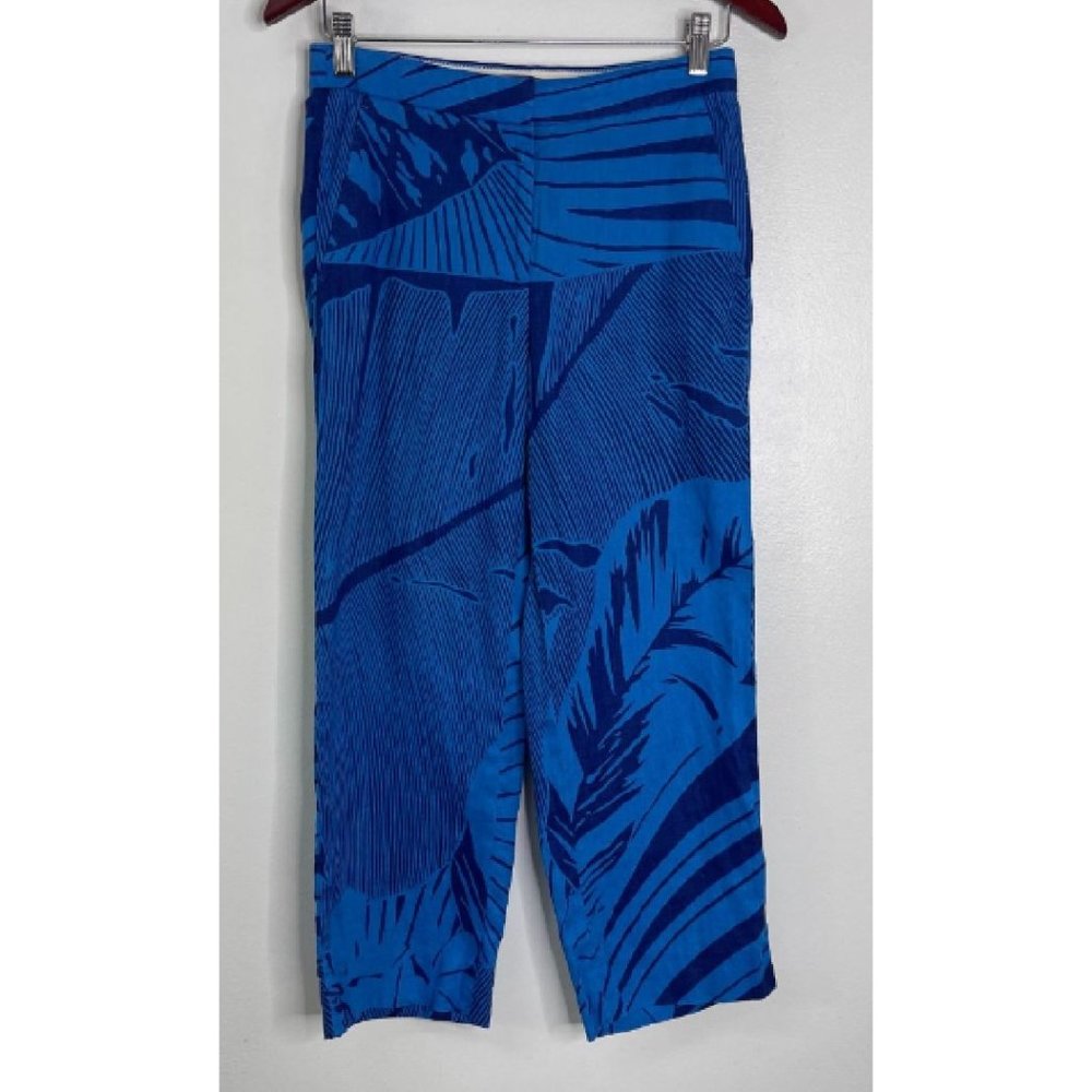 J. Crew Linen Patio Cropped Pant In Palm Blue Size 2 View 3